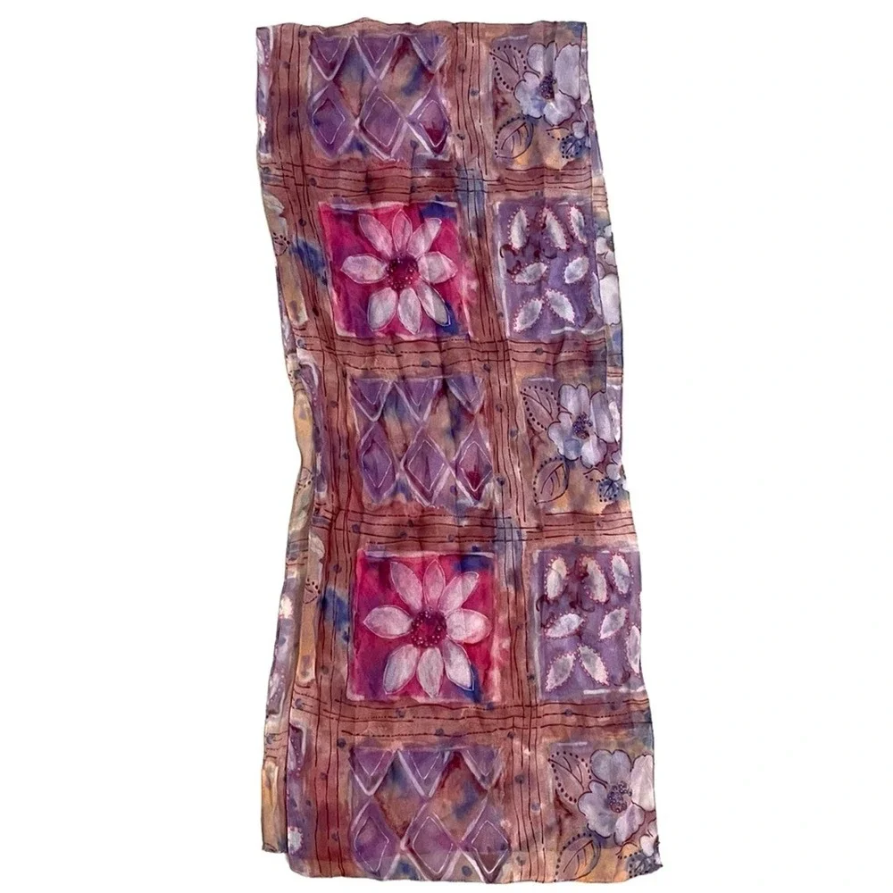 Vintage Cottagecore‎ Floral Scarf Pink Purple Sheer Quiet Luxury Capsule  13x58